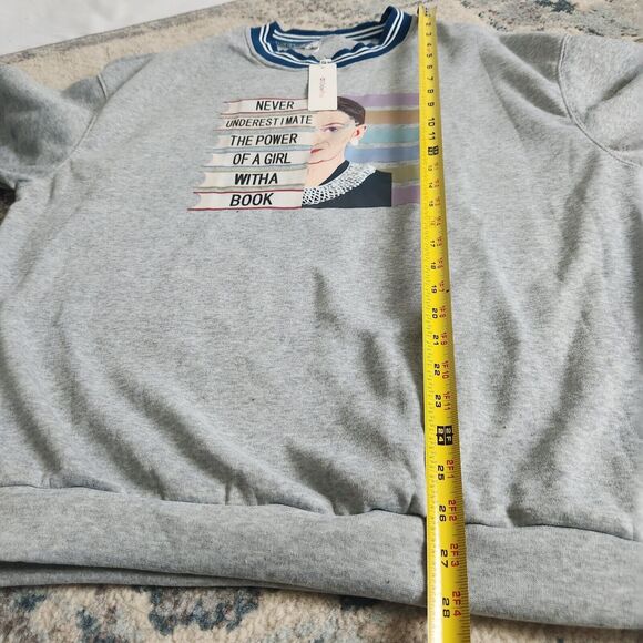 Ruth Bader Ginsburg Sweatshirt Gray Large Girl With A Book Feminist Gift NWT RBG - Picture 9 of 9